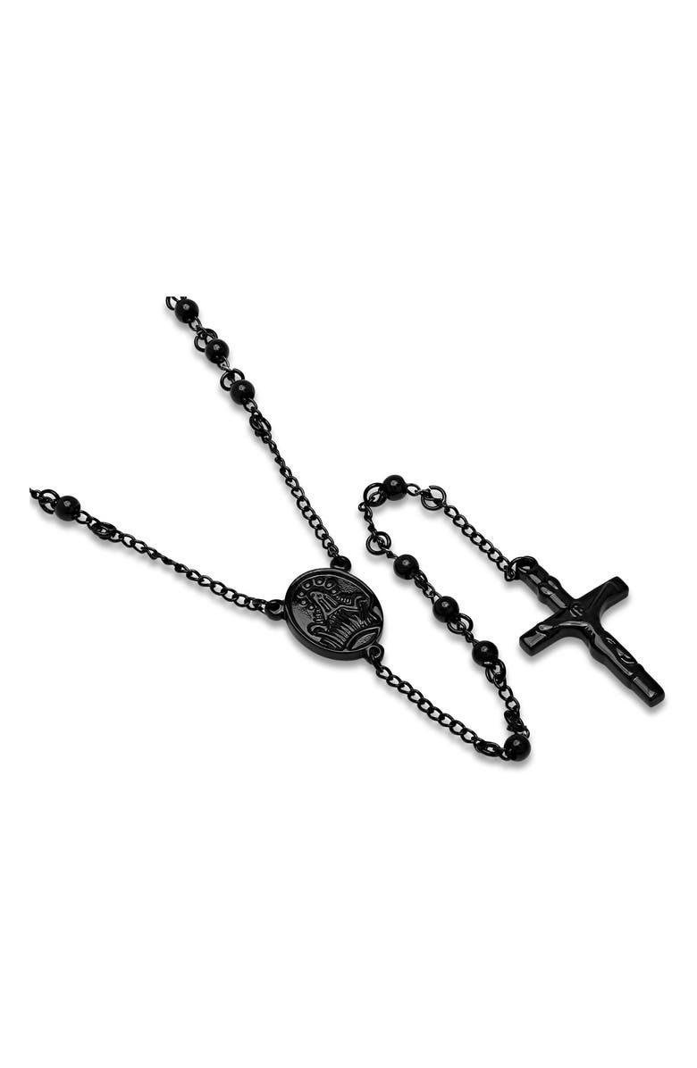 HMY JEWELRY Black Stainless Steel Rosary Necklace, Alternate, color, 