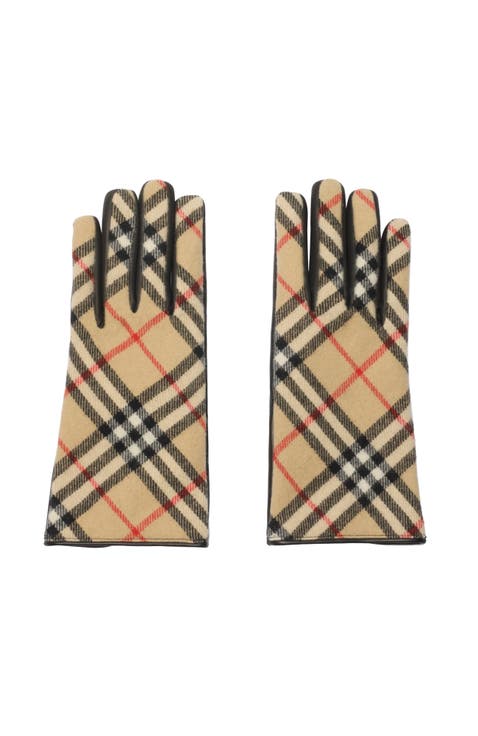 Check Wool Cashmere Gloves