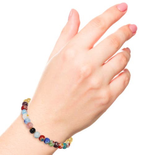 Jessica Simpson Multicolor Beaded Stretch Bracelet With Gold Accents In Multi