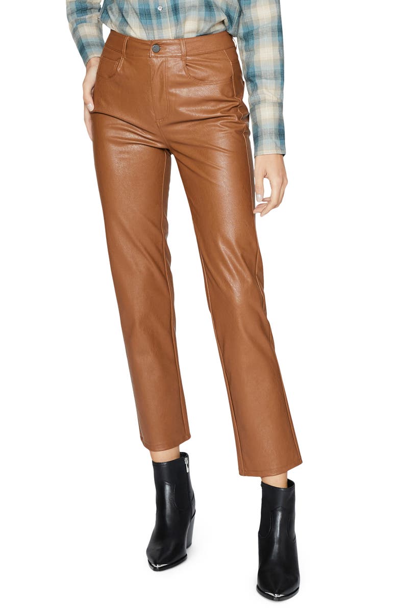 PAIGE Stella Super High Waist Straight Leg Faux Leather Jeans, Main, color, 