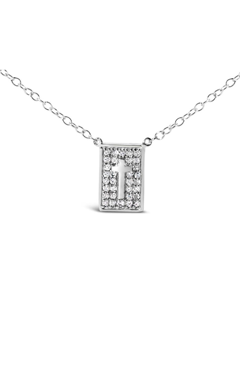 Haus of Brilliance .925 Sterling Silver 1/10 Ctw Diamond Inlaid Cross Dog Tag Pendant Necklace, Alternate, color, White