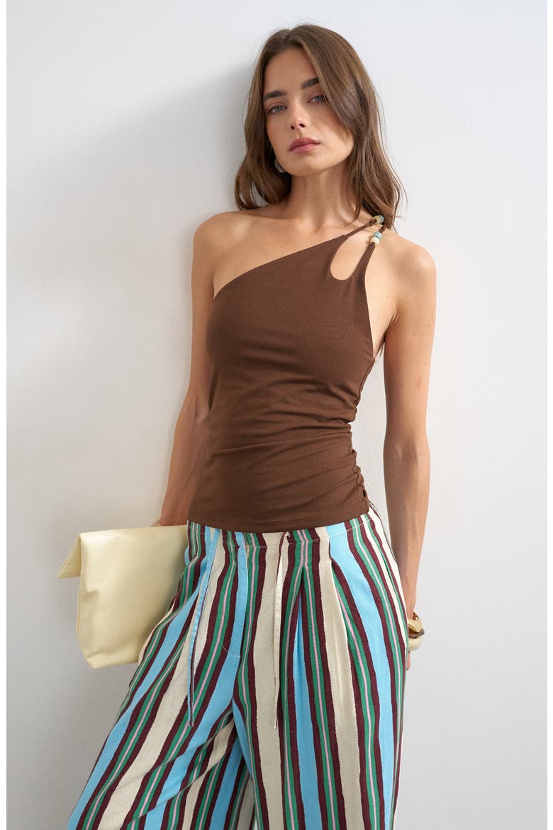 One Shoulder Beaded Strap Top, Main, color, BROWN