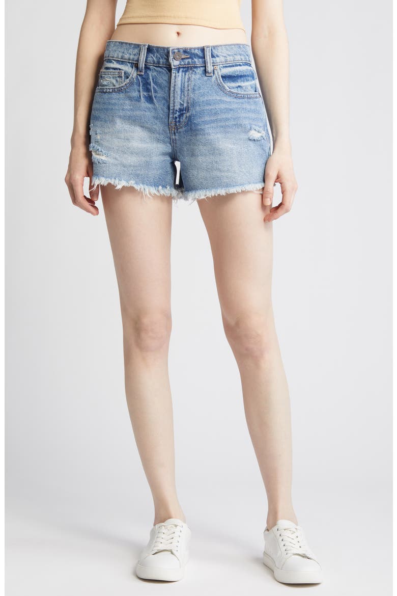 Fray Hem Denim Shorts, Main, color, DARK WASH