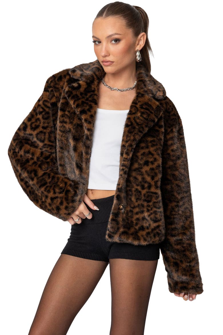 Lady Leopard Faux Fur Jacket, Alternate, color, BROWN