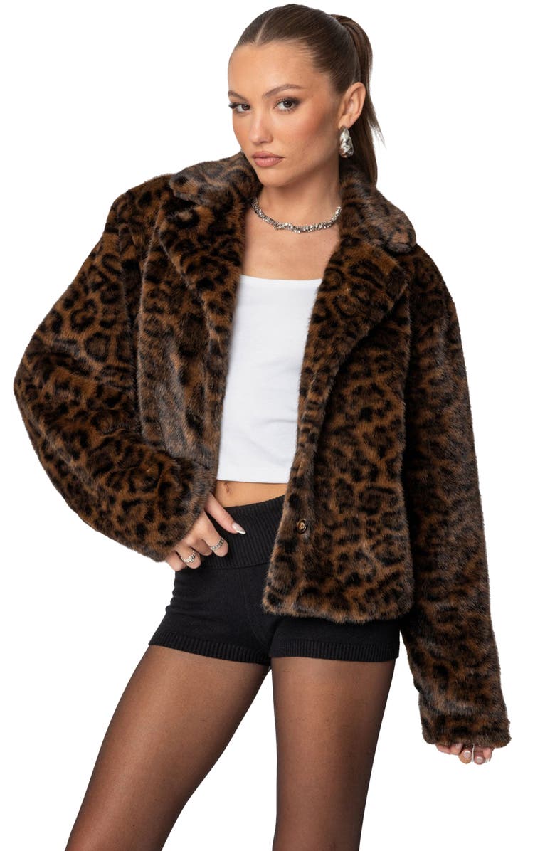 EDIKTED Lady Leopard Faux Fur Jacket, Alternate, color, Brown