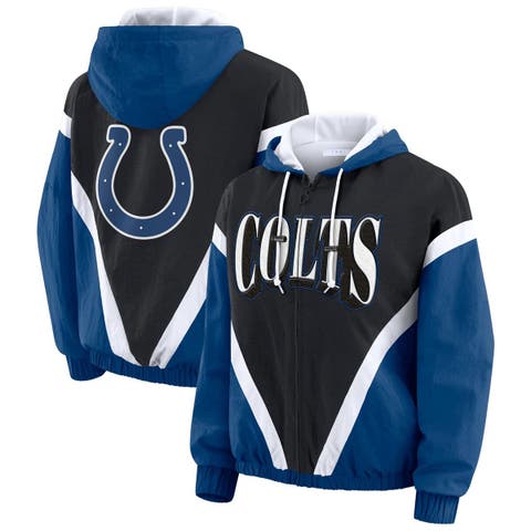 Women's WEAR by Erin Andrews Black/Royal Indianapolis Colts Plus Size Retro Crinkle Full-Zip Hoodie Windbreaker Jacket