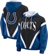 WEAR by Erin Andrews Women's WEAR by Erin Andrews Black/Royal Indianapolis Colts Plus Size Retro Crinkle Full-Zip Hoodie Windbreaker Jacket