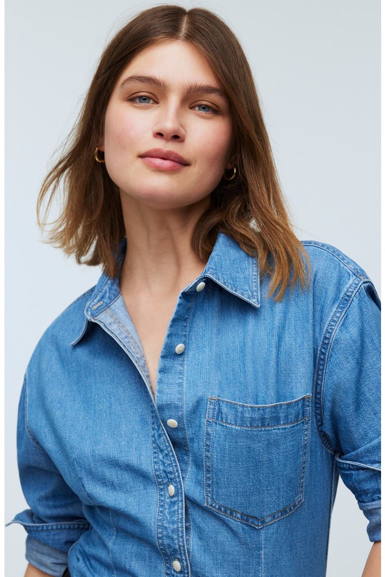 Fitted Denim Button-Up Shirt, Alternate, color, WINNSET WASH