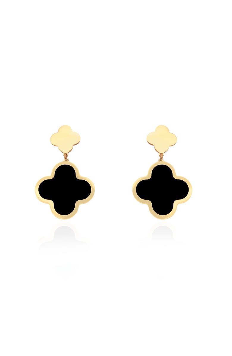 The Lovery Fine Jewelry Onyx and Gold Clover Drop Earrings, Alternate, color, Onyx