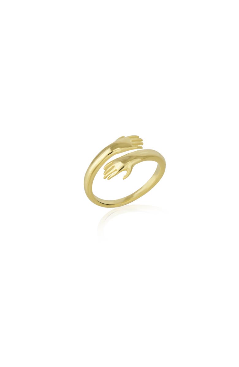 Spero London Hug Ring With Hands Sterling Silver and Gold Plated, Main, color, Gold
