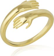 Spero London Hug Ring With Hands Sterling Silver and Gold Plated