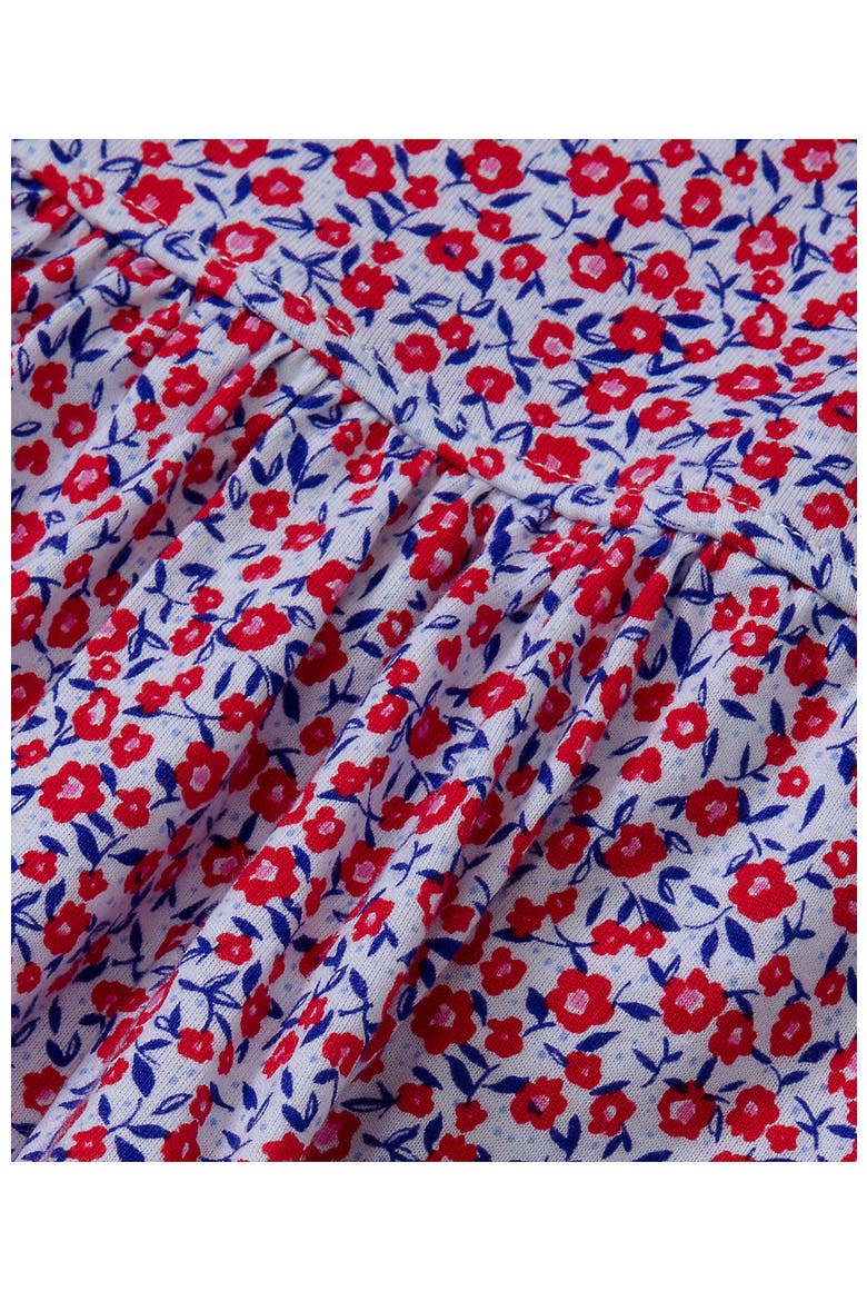 Girls Short Sleeve Gathered Waist Jersey Dress, Alternate, color, Red White And Blue Floral