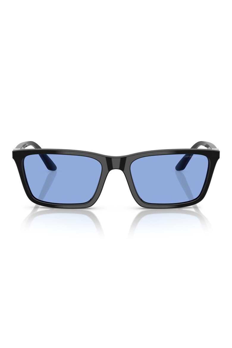 55mm Rectangle Sunglasses, Main, color, SHINY BLACK / BLUE