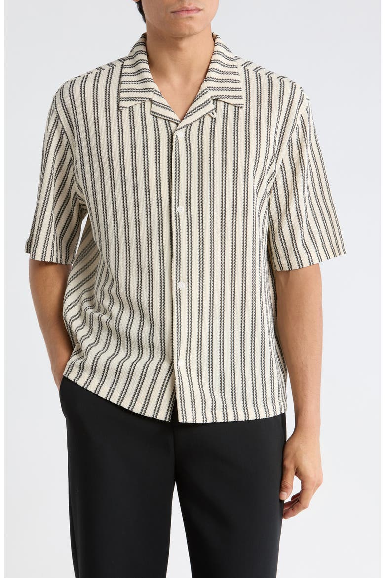 Kenan Stripe Button-Up Camp Shirt, Main, color, CREAM