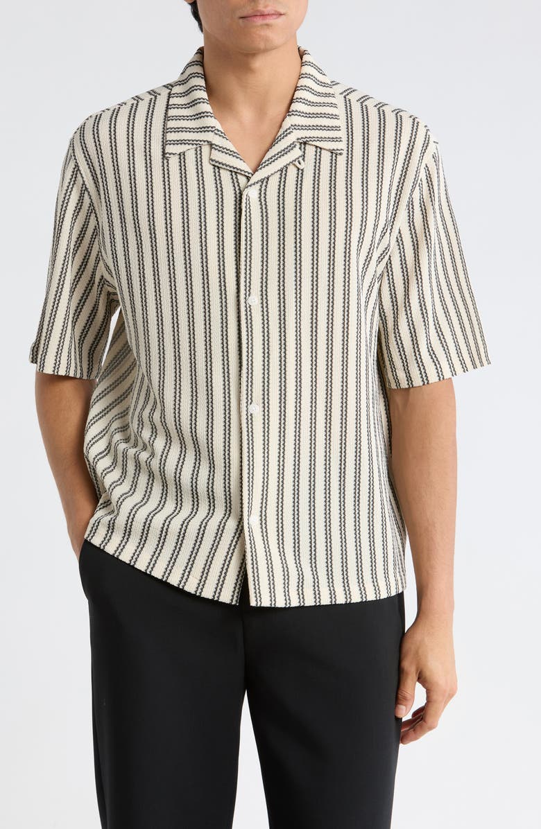PacSun Kenan Stripe Button-Up Camp Shirt, Main, color, Cream