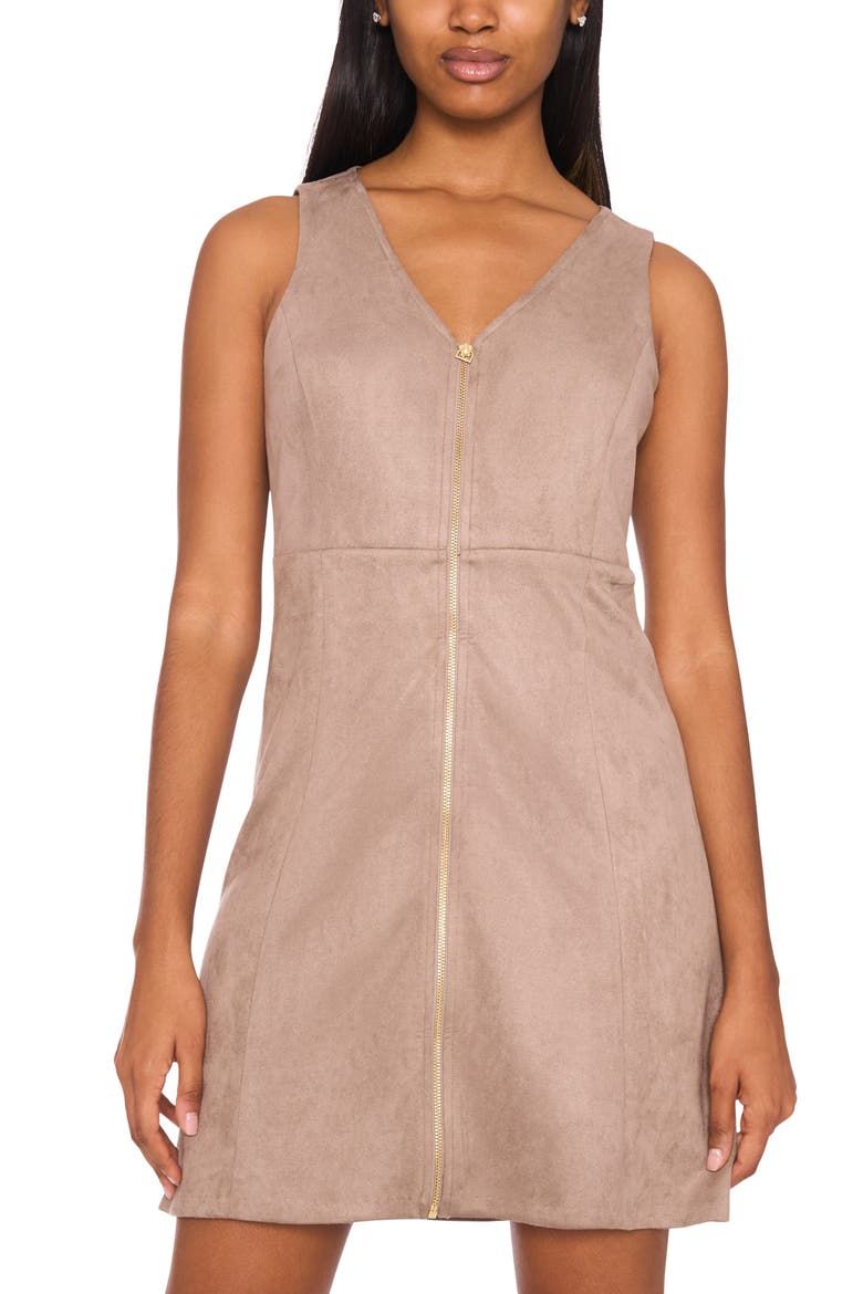 Zip Front Sleeveless Minidress, Alternate, color, FLAXEN TAUPE