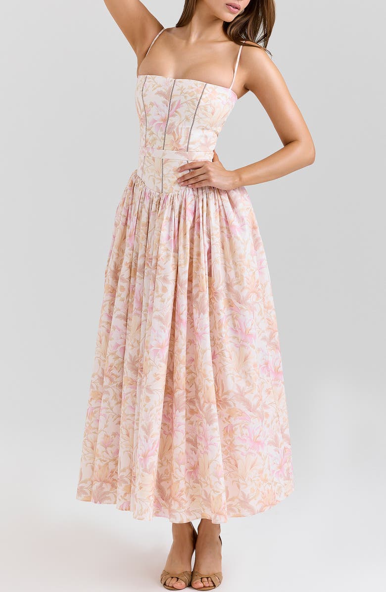 HOUSE OF CB Ysabella Floral Maxi Sundress, Alternate, color, Peach Floral Print