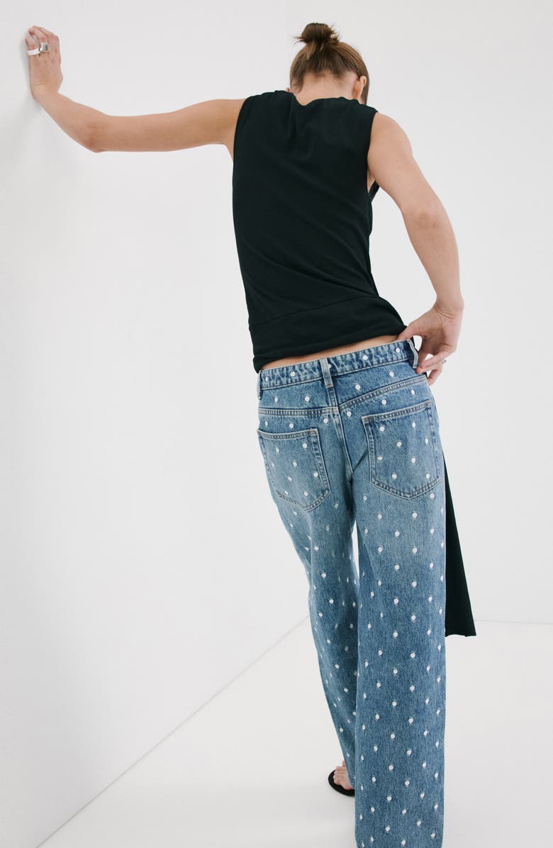 MANGO Polka Dot Straight Leg Jeans, Alternate, color, Medium Blue