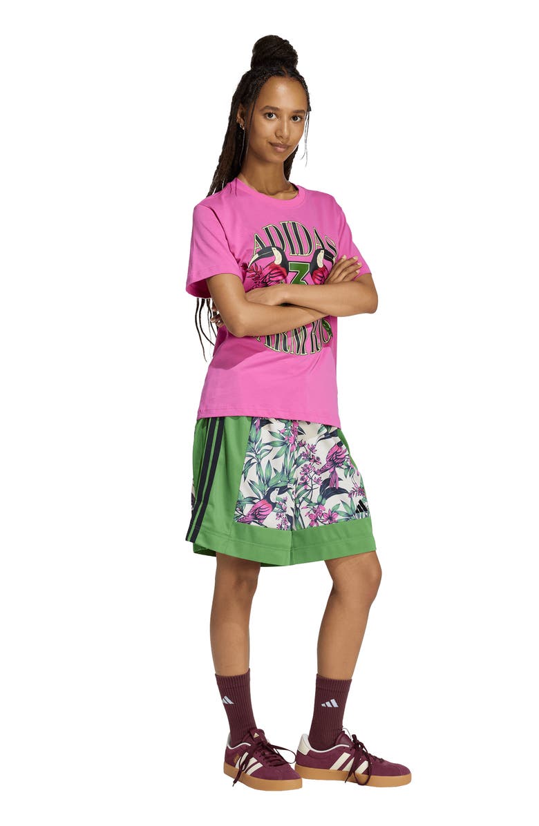 adidas x FARM Rio Premium Shorts, Alternate, color, Crew Green/Linen/ Fuchsia