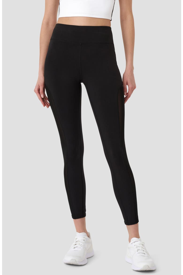 High Waist Mesh Panel Crop Leggings, Main, color, BLACK