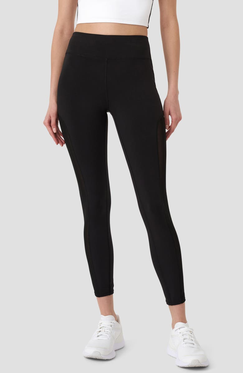 RM Rebecca Minkoff High Waist Mesh Panel Crop Leggings, Main, color, Black