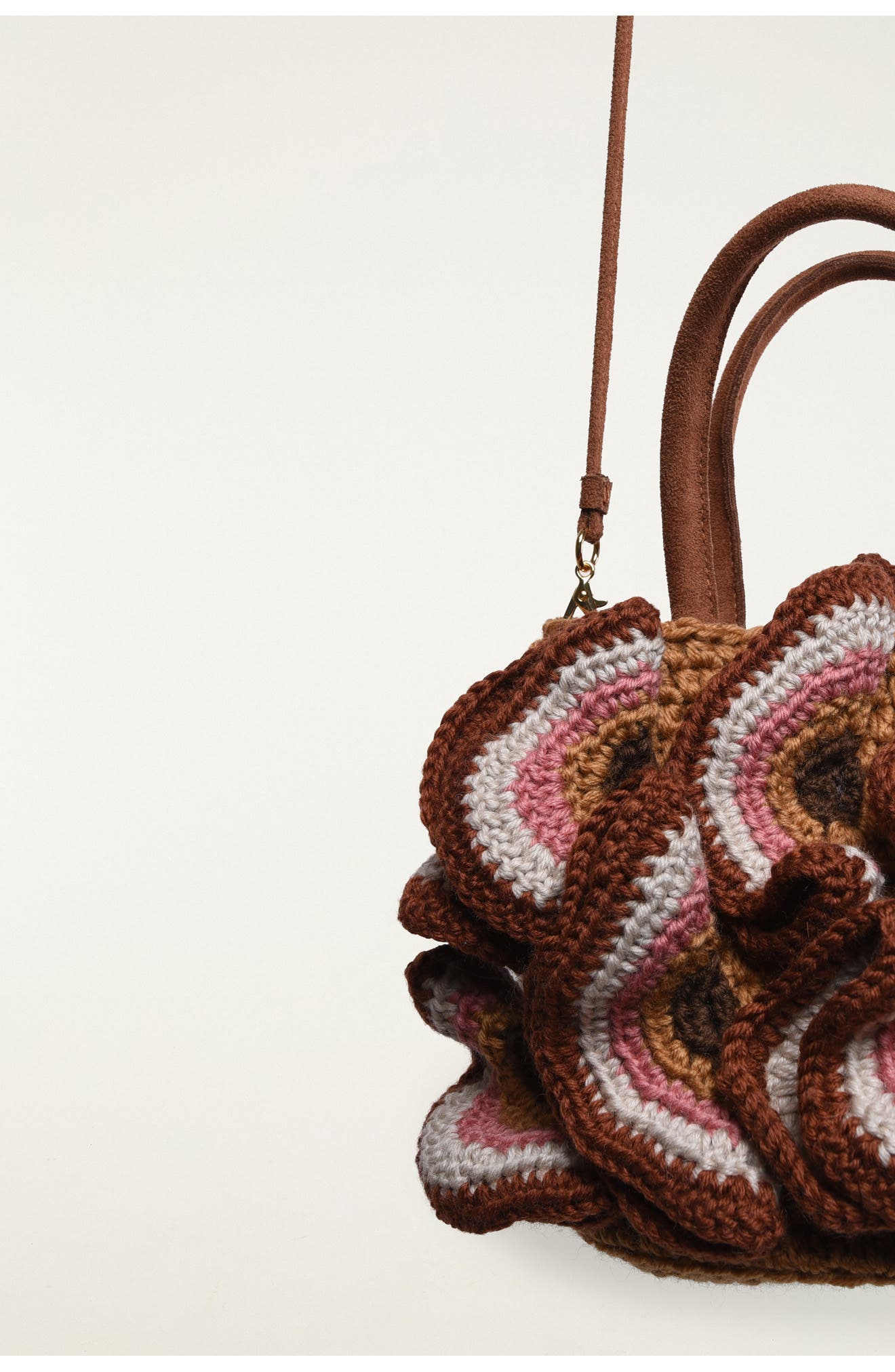 Crochet Flower Handbag, Alternate, color, BROWN MULTI