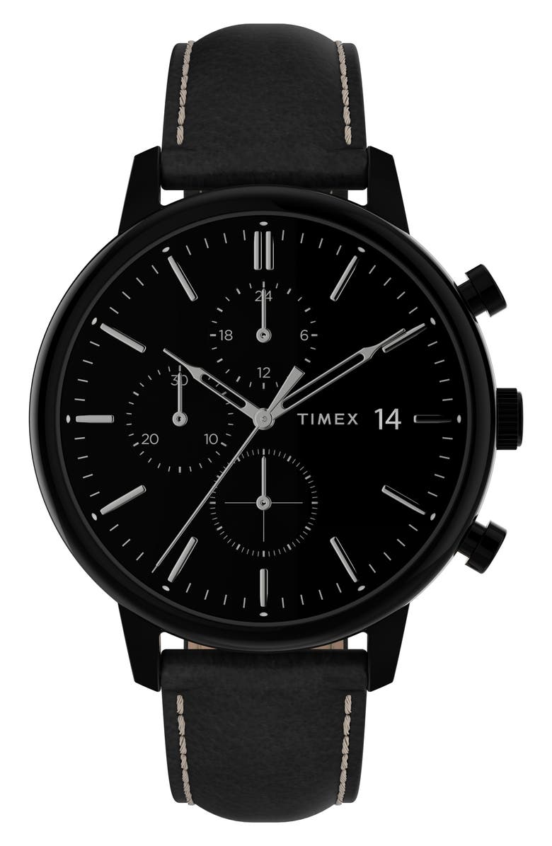 Timex<sup>®</sup> Chicago Chronograph Leather Strap Watch, 45mm, Main, color, 
