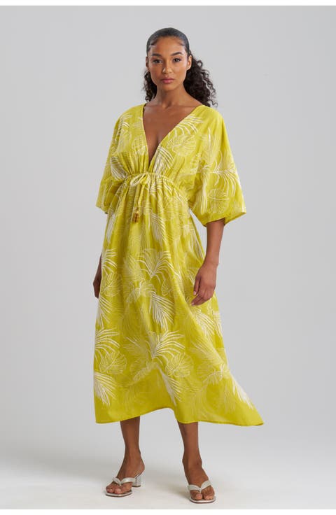 Palm Caftan cover-up Dress with Tassel