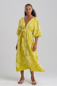 Natori Palm Caftan cover-up Dress with Tassel