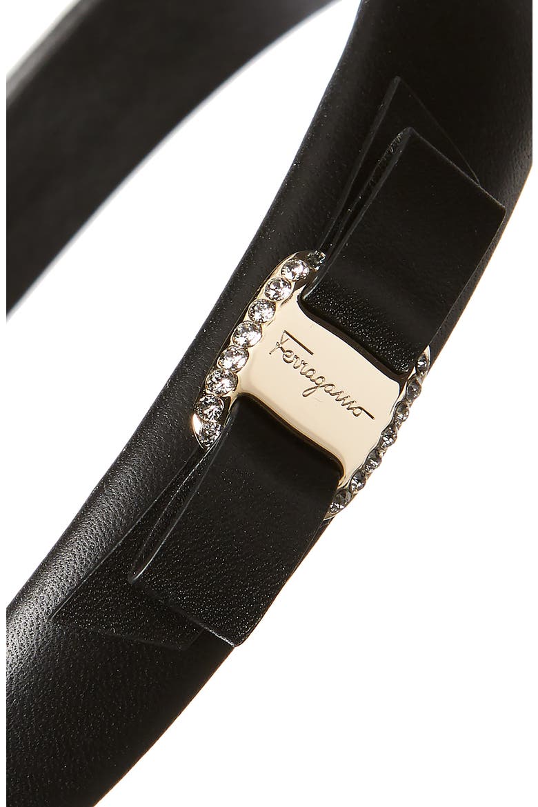 Salvatore Ferragamo Bow Leather Headband, Alternate, color, NERO/ ORO/ STRASS