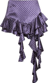 Sandy Liang Lucy Polka Dot Asymmetric Satin Skirt