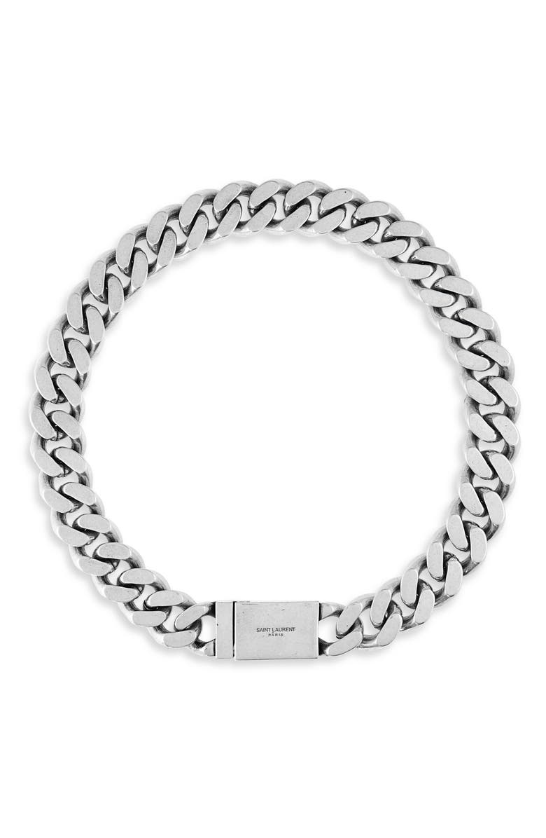Saint Laurent Gourmette Chain Collar Necklace, Main, color, Silver