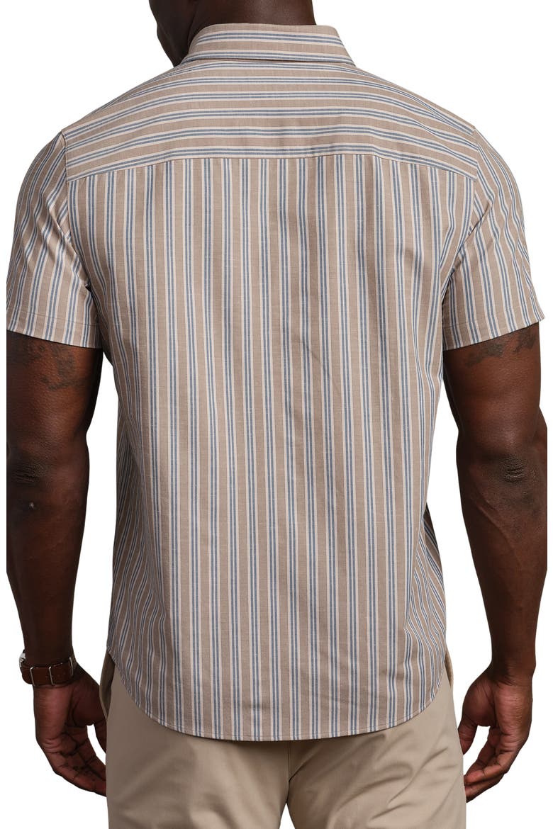 Brezza Performance Short Sleeve Button-Up Shirt, Alternate, color, TEAK BROWN VINTAGE STRIPE