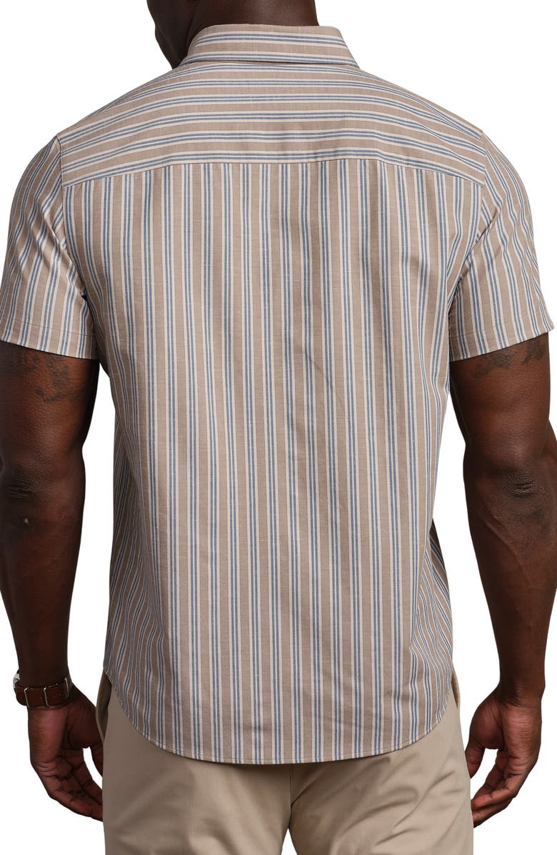 Rhone Brezza Performance Short Sleeve Button-Up Shirt, Alternate, color, Teak Brown Vintage Stripe