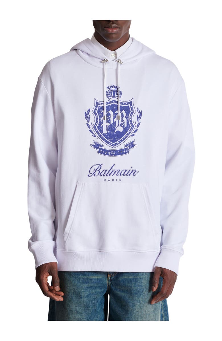 Balmain College Emblem hoodie, Alternate, color, White