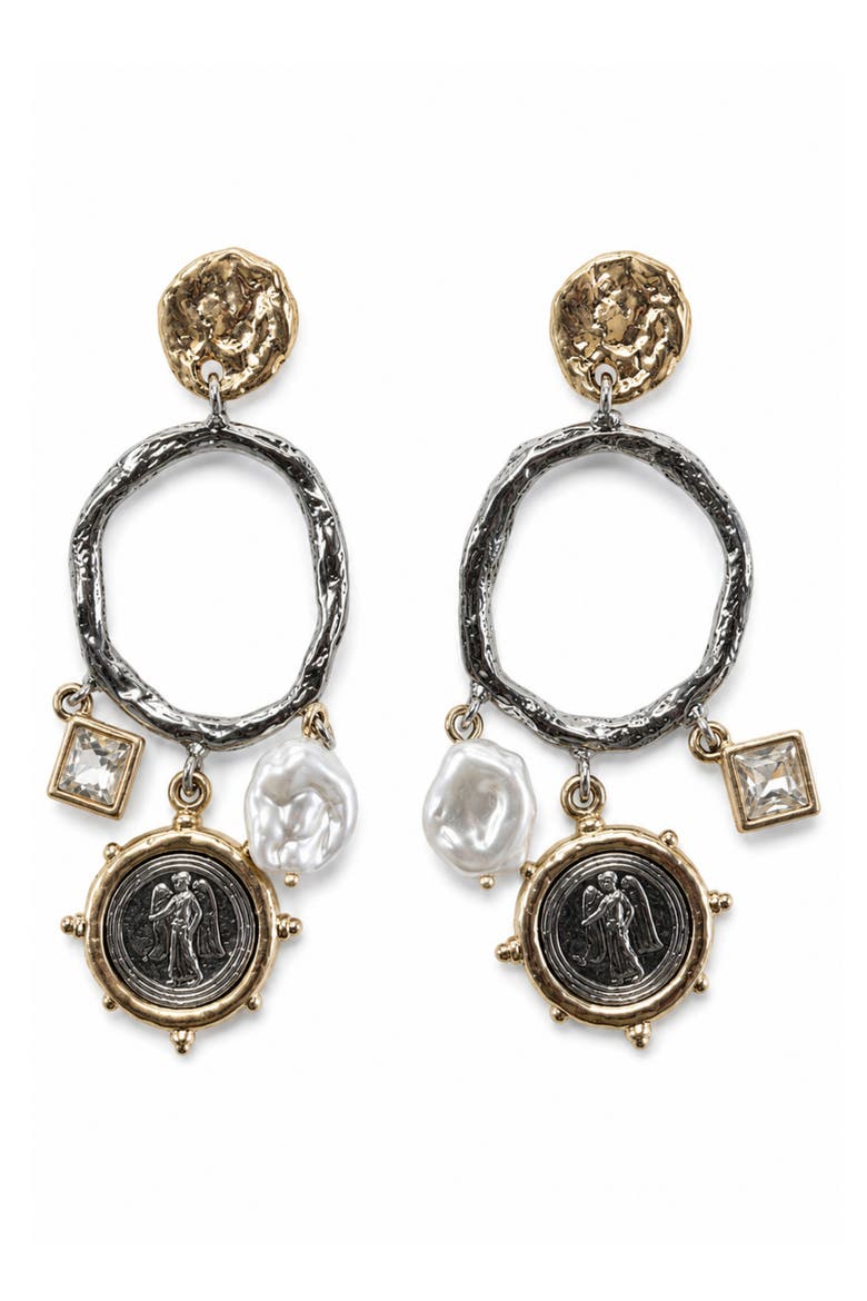 Two-Tone Coin, Faux Pearl & Crystal Drop Earrings, Main, color, SILVER GOLD