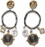 SAACHI Two-Tone Coin, Faux Pearl & Crystal Drop Earrings