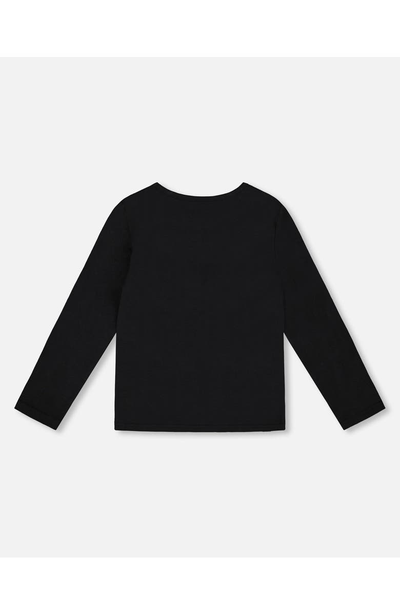 Deux par Deux Long Sleeve Organic Cotton Jersey Bow Tee, Alternate, color, Black
