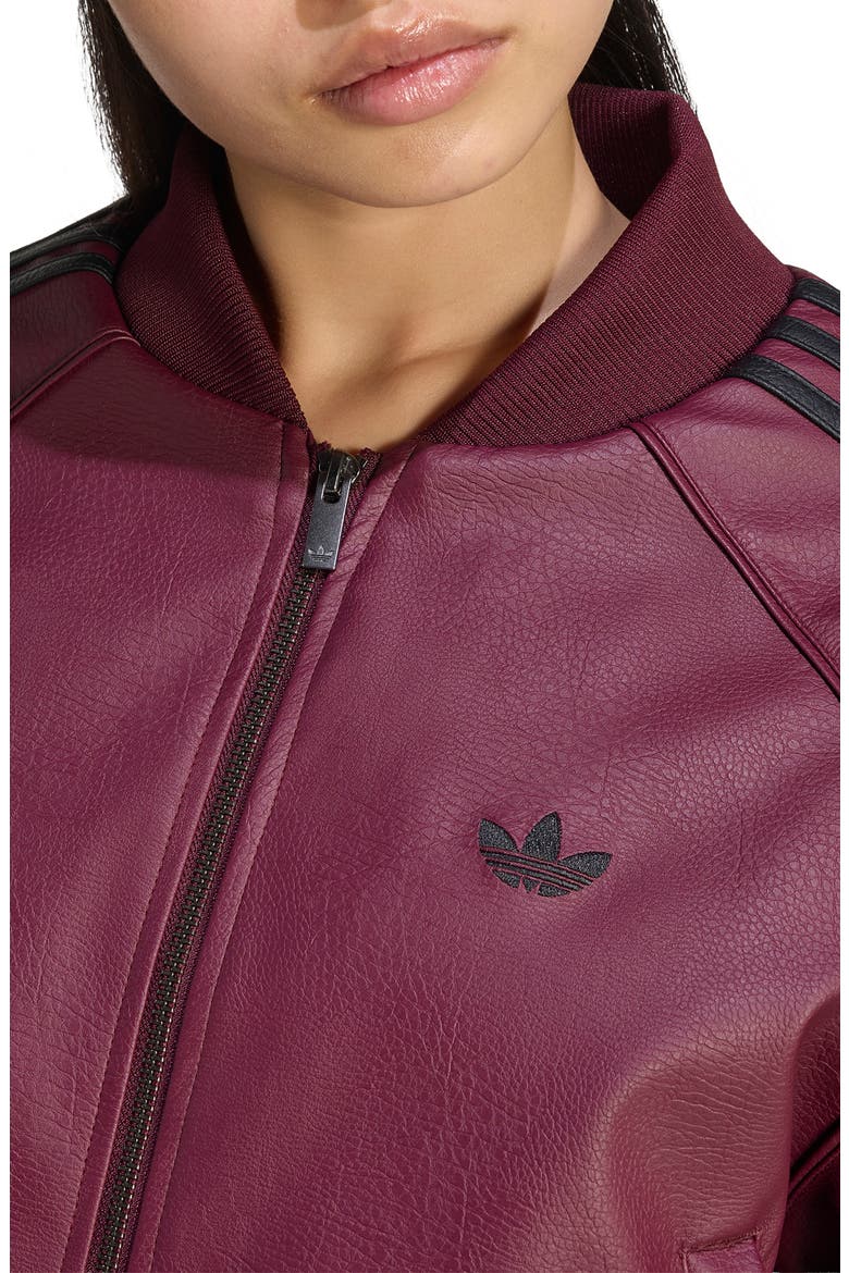 SST Faux Leather Track Jacket, Alternate, color, MAROON/ BLACK/ DARK GOLD