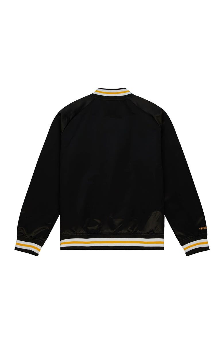Mitchell & Ness Men's Mitchell & Ness Black Boston Bruins 100th Anniversary Satin Raglan Full-Snap Jacket, Alternate, color,