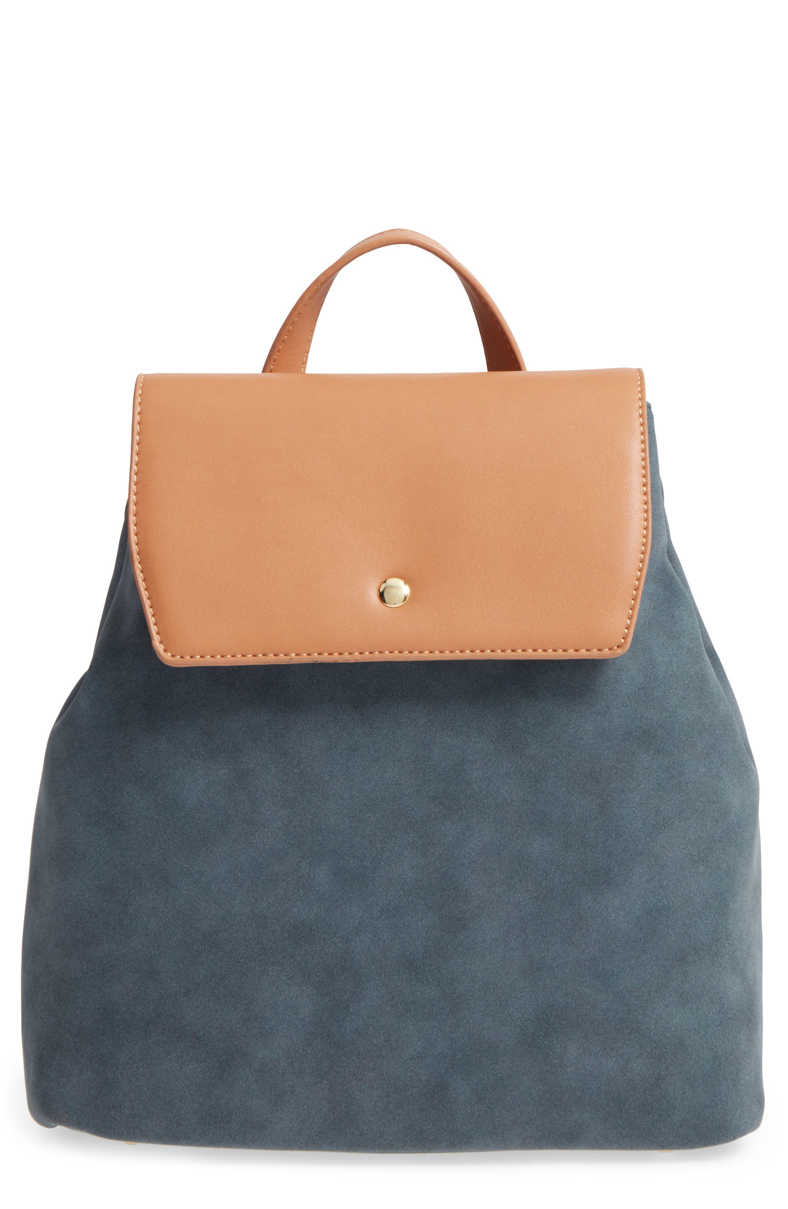 Two Tone Faux Leather Backpack, Main, color, MIDNIGHT BLUE