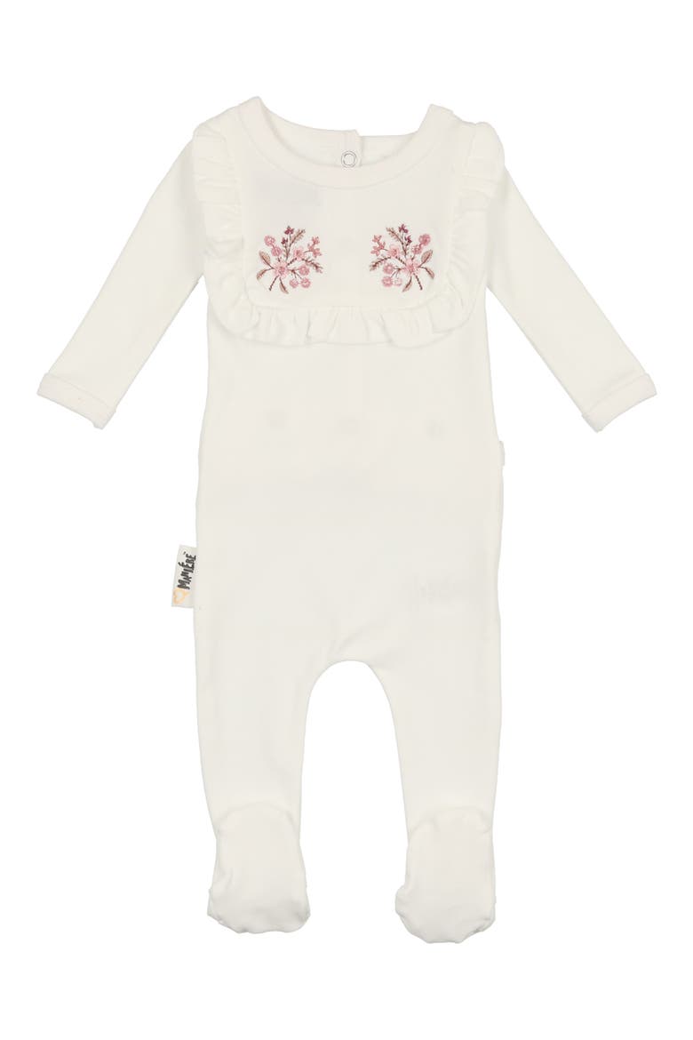Floral Embroidered Cotton Knit Footie, Main, color, WHITE