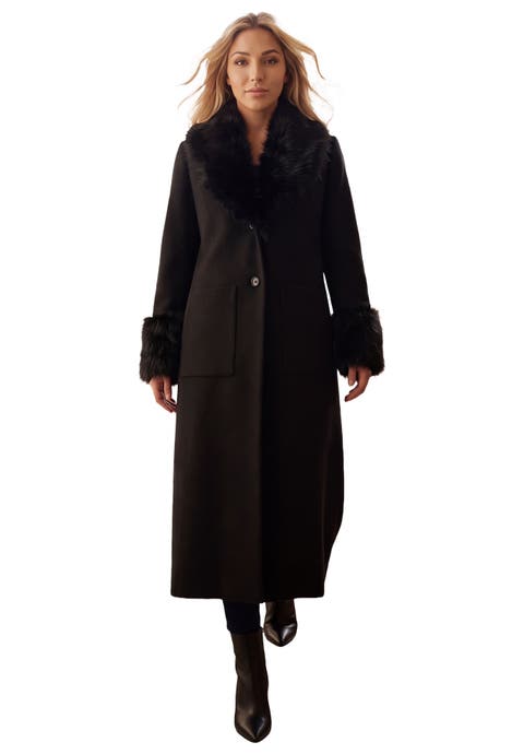 Plus Size Wool Blend Coat With Faux Fur Trim (plus)