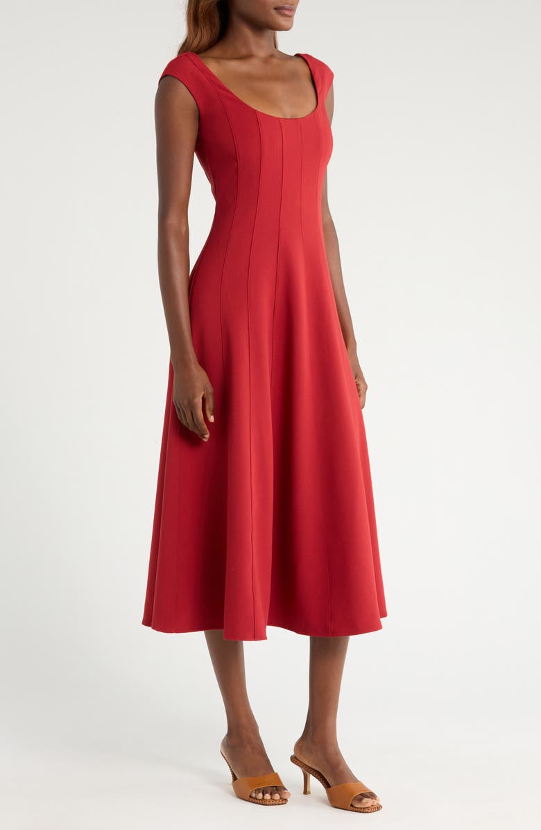 STAUD Cap Sleeve Midi Dress, Alternate, color, Rouge