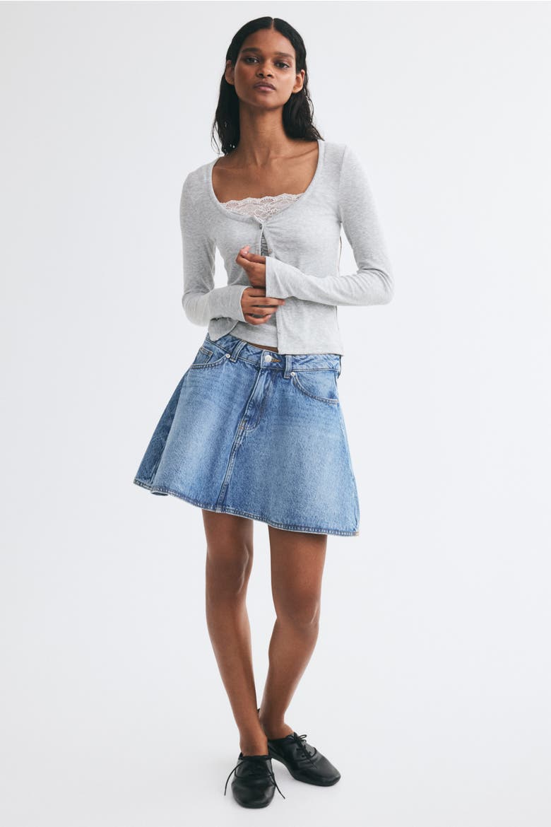 2-piece Cardigan And Top Set, Alternate, color, Light gray melange