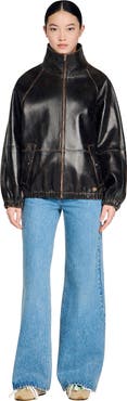 SANDRO Distressed leather jacket