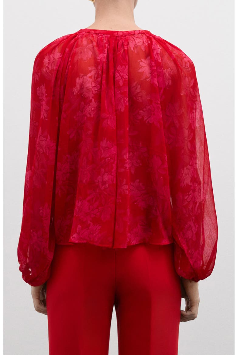 Floral Print Tie Neck Top, Alternate, color, RED