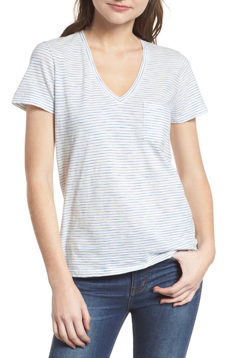 Madewell Whisper Cotton Stripe V-Neck Tee, Main, color,