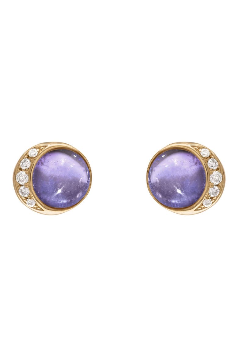 Moonrise Stud Earrings, Main, color, YELLOW GOLD - TANZANITE