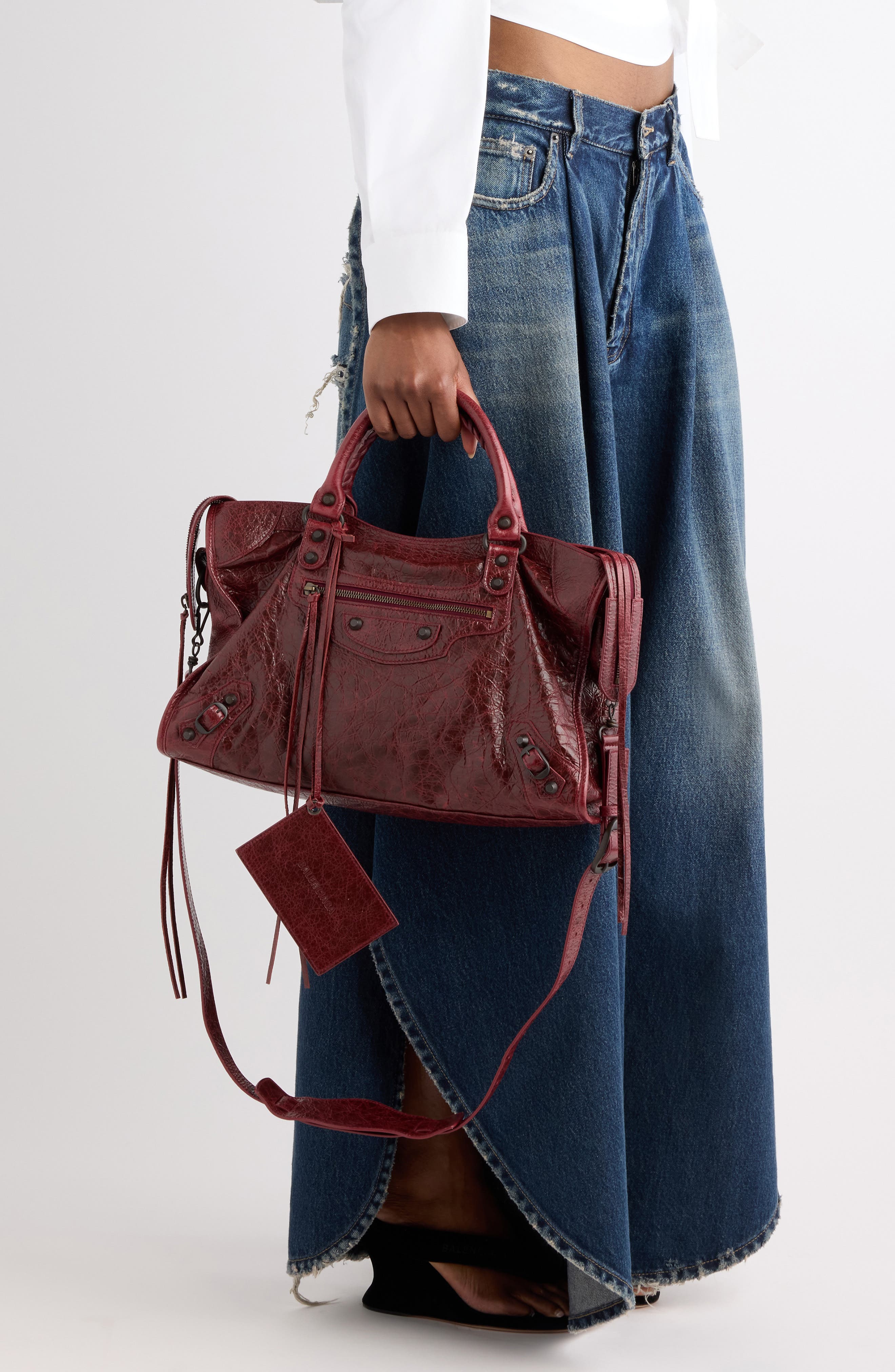 Medium Le City Leather Satchel, Alternate, color, 6034 DARK BURGUNDY